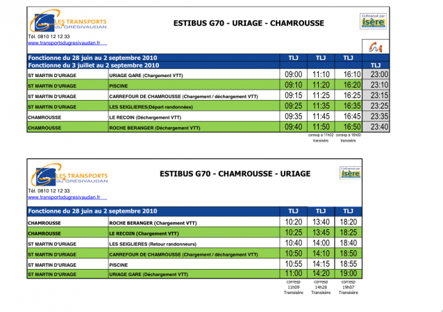 Estibus Uriage Chamrousse horaires 2010 VTT